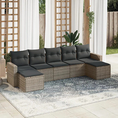 vidaXL Salon de jardin avec coussins 7 pcs gris résine tressée