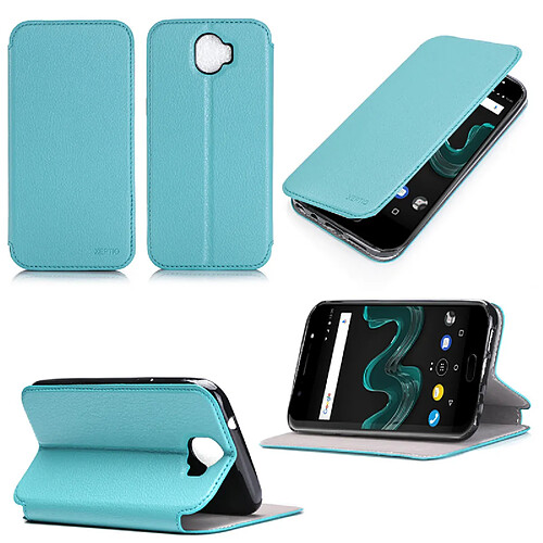 Etui Wiko WIM 4G turquoise luxe Ultra Slim Style Cuir avec stand - Housse Folio Flip Cover coque de protection smartphone Wiko WIM 5,5 pouces bleen turquoise - Accessoires pochette XEPTIO : Exceptional case !