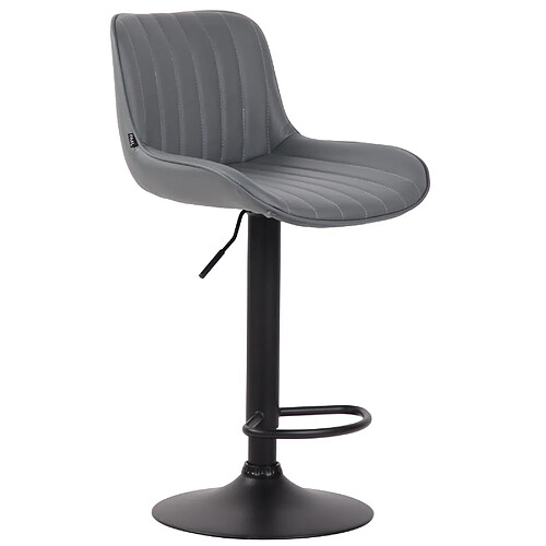 Decoshop26 Tabouret de bar chaise haute x1 en PVC gris coutures verticales support en métal noir 10_0005100