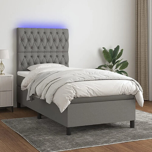 Sommier à lattes et LED,Cadre à lattes de lit avec matelas pour Adulte Gris foncé 80x200cm -MN61891