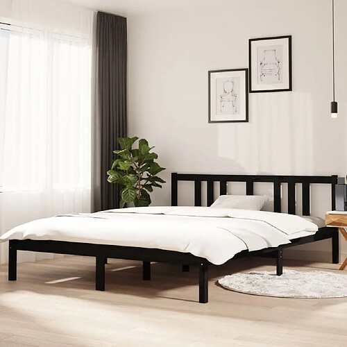 vidaXL Cadre de lit sans matelas noir bois massif 150x200 cm