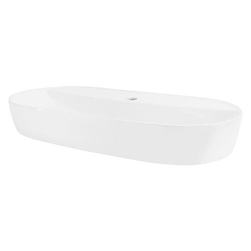 ML-Design Lavabo en Céramique Blanc Brillant 80 x 40 x 12 cm, Ovale, Vasque à Poser sur Table de Toilette, Lave-Mains pour la Salle de Bains / WC Invités, Design Minimaliste Moderne