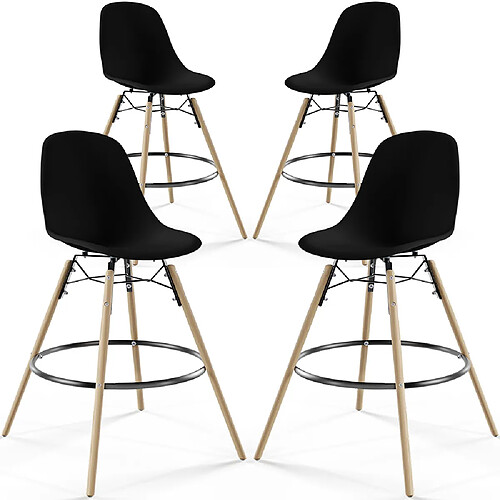 ICONIK INTERIOR Tabourets de Bar - Design Scandinave - Pieds en Bois - Lot de 4 - Skögur Noir