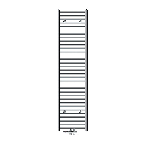 LuxeBath Radiateur de salle de bain Sahara 400x1800 mm Chrome courbé avec raccord central + garniture de raccordement avec thermostat Forme de passage Raccord au sol