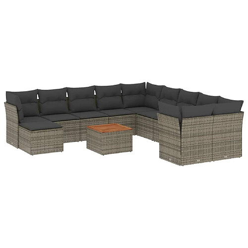 Maison Chic Salon de jardin avec coussins 12 pcs | Ensemble de Table et chaises | Mobilier d'Extérieur gris résine tressée -GKD87490