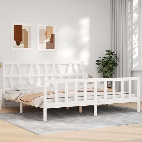 Maison Chic Lit adulte - Cadre Structure de lit avec tête de lit Contemporain blanc 200x200 cm bois massif -MN14037