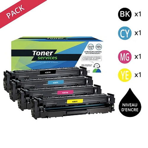 TONER SERVICES Compatible HP 207A Noir et couleurs - Pack de 4 cartouches (Avec puce)