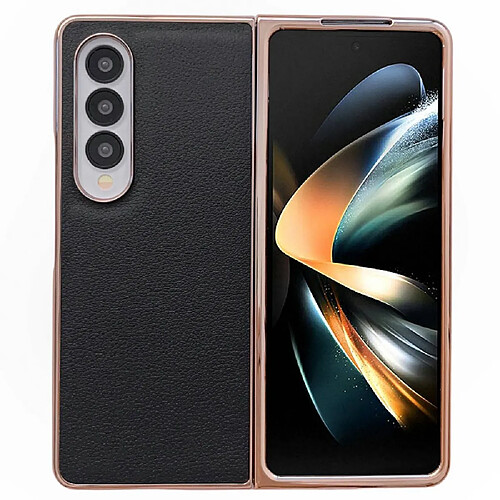 Coque en TPU + cuir véritable électroplaqué pour votre Samsung Galaxy Z Fold4 5G Nano - noir