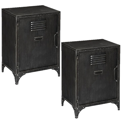 Toilinux Lot de 2 Tables de chevet 1 porte Sevin - Gris anthracite