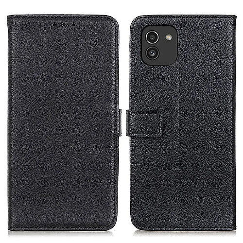 Etui en PU texture litchi, fermeture magnétique noir pour votre Samsung Galaxy A03 (164.2 x 75.9 x 9.1mm)