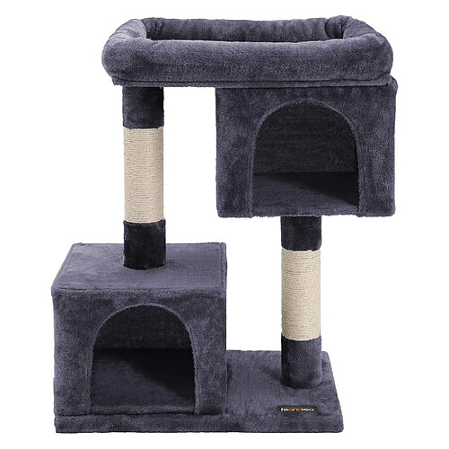 Helloshop26 Arbre à chat colonne en sisal pour aiguiser les griffes 2 niches luxueuses maison de jeu meubles pour chatons chats et félins 84 cm couleur gris foncé 12_0001153