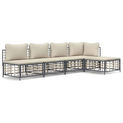 Maison Chic Salon de jardin 5 pcs + coussins - Mobilier/Meubles de jardin - Table et chaises d'extérieur anthracite résine tressée -MN55212