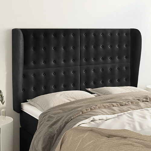 vidaXL Tête de lit avec oreilles Noir 147x23x118/128 cm Velours