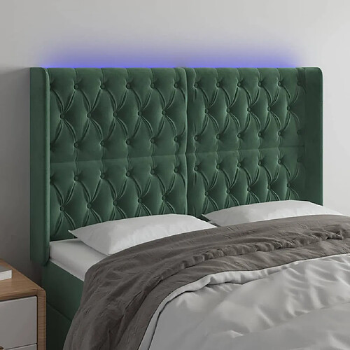 vidaXL Tête de lit à LED Vert foncé 147x16x118/128 cm Velours