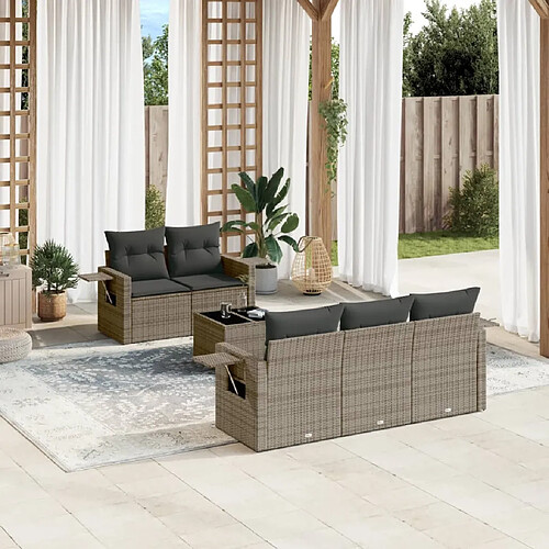 vidaXL Salon de jardin 6 pcs avec coussins gris résine tressée