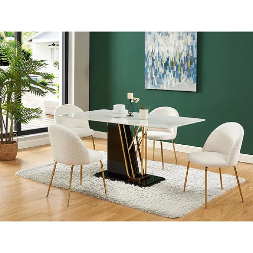 Vente-Unique Lot de 2 chaises - Tissu bouclette et acier inoxydable doré - Blanc - MELBOURNE