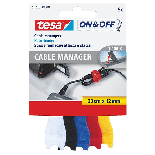 TESA - Organisateur de câbles x 5 couleurs assorties