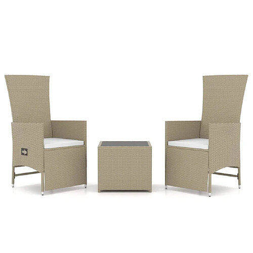 Maison Chic Ensemble de Salon de jardin 3 pcs - Table et chaises d'extérieur - Mobilier/Meubles de jardin Moderne beige poly rotin et acier -MN85660