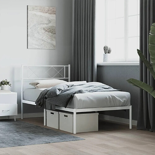 Maison Chic Lit adulte - Cadre de lit métal avec tête de lit,Structure du lit Contemporain pour chambre blanc 75x190 cm -MN53707