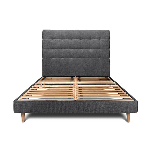 Sommeil de plomb Lit 135x190cm avec tête de lit capitonnée tissu et sommier kit Noir - Hauteur totale : 29cm