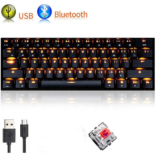 Chrono Mécanique Clavier, RK61 Câblé / Sans fil Bluetooth Clavier 61 touches USB Imperméable Gaming Clavier, avec Anti-ghost Clés et Extracteur de bouchon pour Gamers(noir)