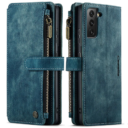 Caseme Etui en PU + TPU poche zippée, antichoc avec 10 porte-cartes bleu pour votre Samsung Galaxy S21 5G