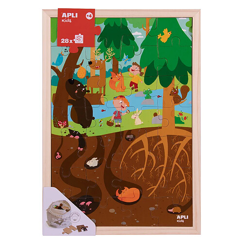 Apli Kids Puzzle de Niveaux la Forêt - 254x5x376 mm - Design Enfantin et Coloré - Pièces Résistantes et Sécuritaires - Améliore la Concentration et la Perception Spatiale - Sac en Coton Bio Inclus