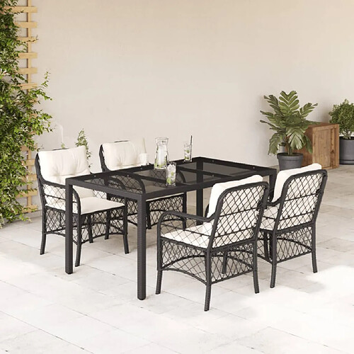 vidaXL Ensemble à manger de jardin coussins 5pcs Noir Résine tressée