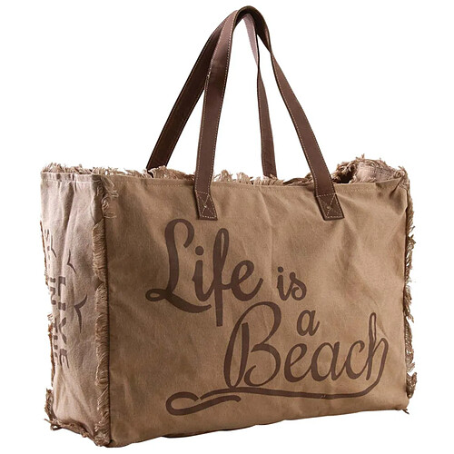 Aubry Gaspard Sac en coton décor Life is a beach beige.