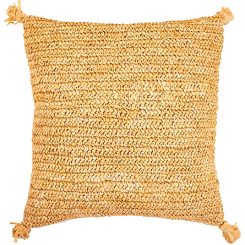 ICONIK INTERIOR Coussin carré design boho Bali, en raphia, coussin + rembourrage - Carmel Crème