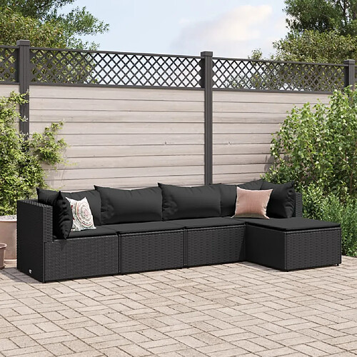 vidaXL Salon de jardin 5 pcs avec coussins Noir Résine tressée