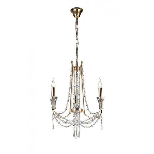 Luminaire Center Chandelier sans abats jours Armand Or français 3 ampoules 87cm