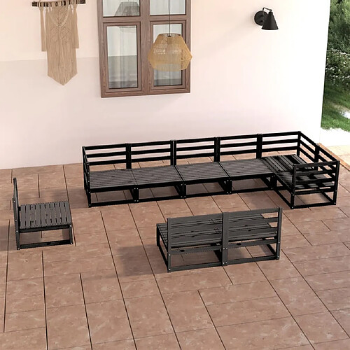 vidaXL Salon de jardin 9 pcs noir bois de pin massif