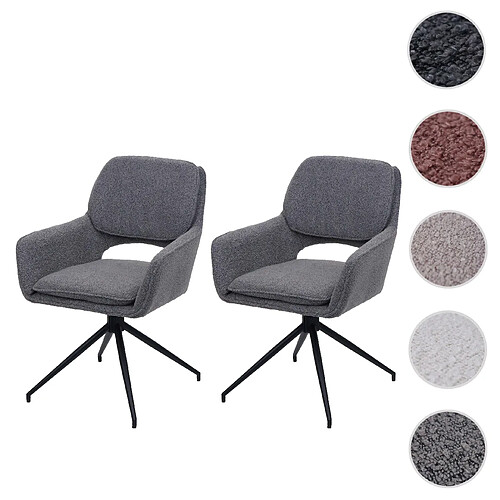 Mendler Lot de 2 chaises de salle à manger HWC-N74, chaise de cuisine, pivotante Auto-Return, tissu Bouclé (540g/m²) Oeko-Tex ~ gris