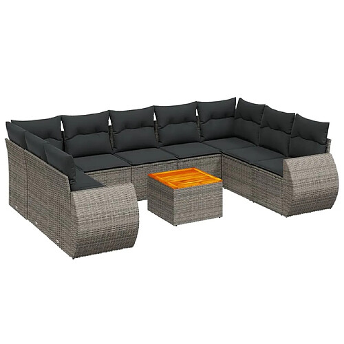 Maison Chic Salon de jardin avec coussins 10 pcs, Ensemble Tables et chaises de jardin, gris résine tressée -GKD404114