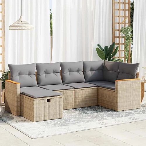 vidaXL Salon de jardin avec coussins 6 pcs beige résine tressée