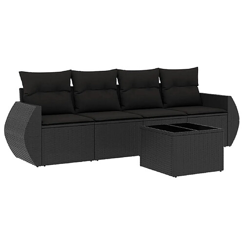 Maison Chic Salon de jardin 5 pcs avec coussins | Ensemble de Table et chaises | Mobilier d'Extérieur noir résine tressée -GKD75327