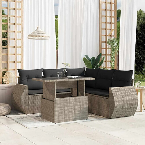 vidaXL Salon de jardin 6 pcs avec coussins gris clair résine tressée