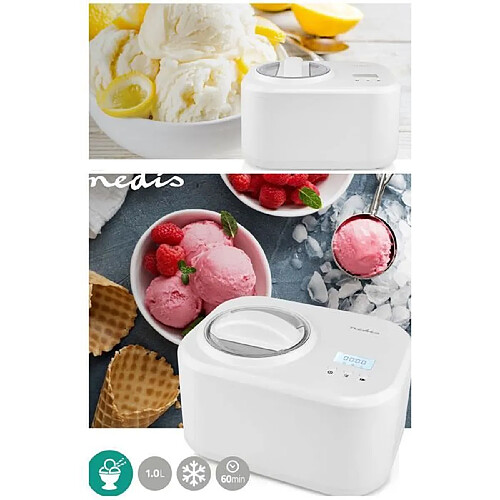 NEDIS Sorbetière Électrique 1L 100W compresseur intégré pour Sorbet/Crème Glacée/Yaourt Congelé, Réfrigération 60mn Écran LCD compresseur