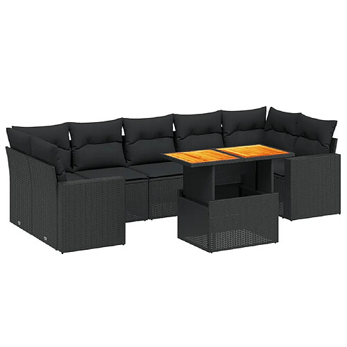 Maison Chic Ensemble Tables et chaises d'extérieur 8 pcs avec coussins,Salon de jardin noir résine tressée -GKD202797