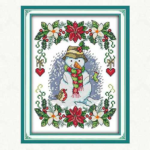 motif de bonhomme de neige nouvel an estampé kit point de croix point de couture 11ct 27x37cm