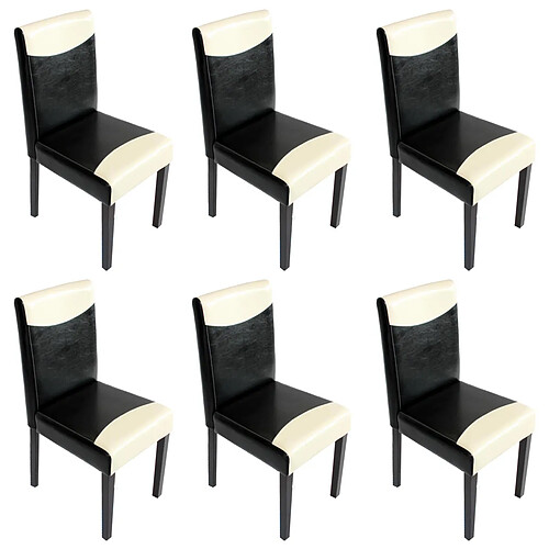 Mendler Lot de 6 chaises de séjour Littau ~ simili-cuir, noir/crème, pieds foncés