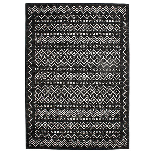 Thedecofactory VENISE - Tapis toucher laineux imprimé motifs ethniques noir 133x190