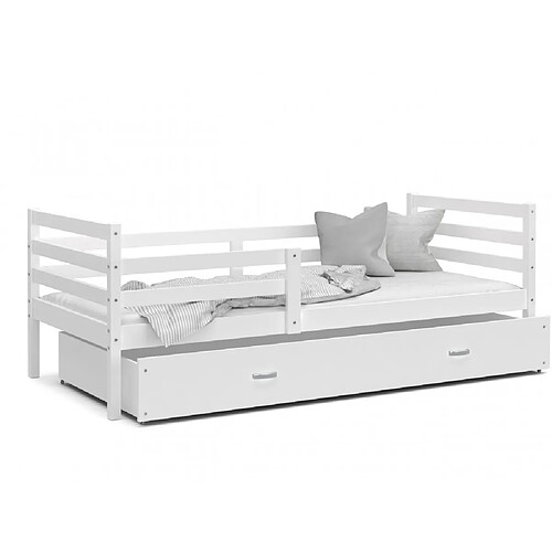 Kids Literie Lit Enfant Malo 90x190 ( Sans Matelas ) Blanc - blanc Livré avec le sommiers et tiroir.