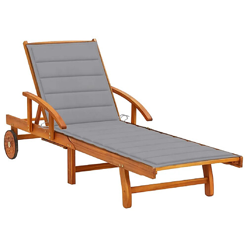 Helloshop26 Transat chaise longue bain de soleil lit de jardin terrasse meuble d'extérieur avec coussin bois d'acacia solide 02_0012371