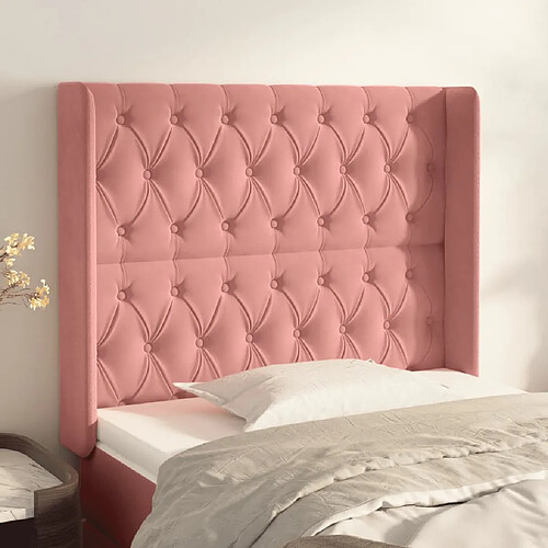 vidaXL Tête de lit avec oreilles Rose 93x16x118/128 cm Velours