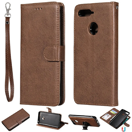 Wewoo Housse Coque Pour Huawei Y6 2018 / Honor 7A Étui de protection à rabat horizontal de couleur unie avec support et fentes cartes et portefeuille et cadre photo et lanière marron