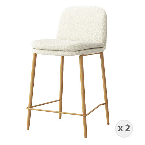 Moloo NOLAN-Chaise de bar en tissu Bouclé Ecru et métal chêne (x2)