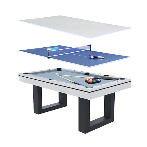 Concept Usine Table multi-jeux 3 en 1 billard et ping-pong en bois blanc DENVER