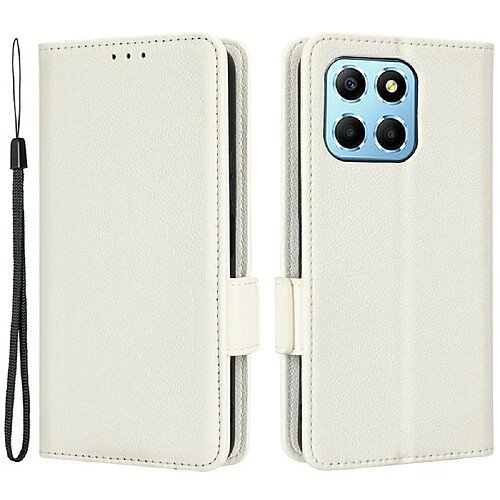 Etui en PU texture litchi, fermoir magnétique double, anti-chocs avec support pour votre Honor X8 5G - blanc